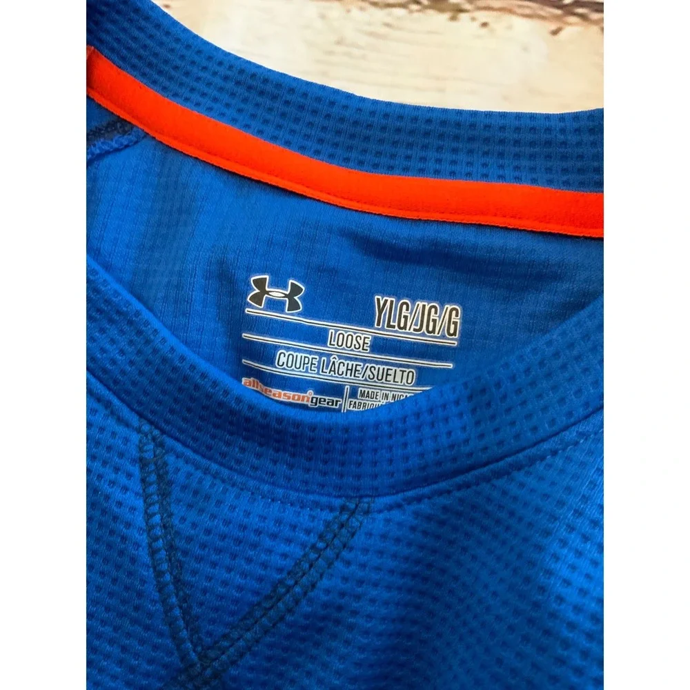 Under Armour Boys Blue Orange AllSeasonGear Long Sleeve Shirt Youth Large YLG